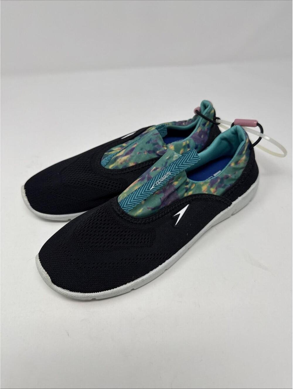 Speedo Water Shoes Girls 4/5 Black Teal Tie Dye Mesh Slip On